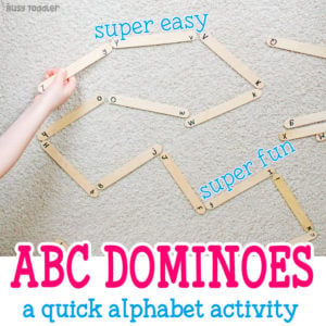 ALPHABET DOMINOES: What a fun alphabet activity for preschoolers. Preschoolers will love this quick and easy activity. Easy activity for preschoolers; learning activity for preschoolers; learn the abcs activity from Busy Toddler
