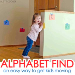 ALPHABET FIND: A quick and easy activity for toddlers; this activity will get kids moving and learning; kids will love this fun indoor activity that's great for learning letter names and letter sounds