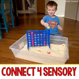 CONNECT 4 SENSORY BIN: A fun sensory activity for toddlers; indoor toddler activity; taby activity; play-based learning activity; rainy day activity; easy toddler activity from Busy Toddler