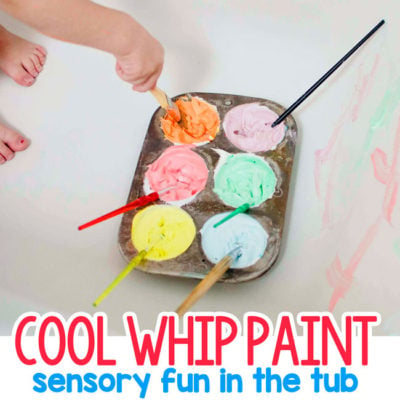 COOL WHIP PAINTING: A quick and easy bath time activity that toddlers will love; a fun bath activity, easy indoor activity, sensory art activity from Busy Toddler