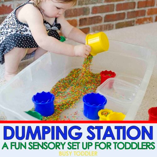 DUMPING STATION: A fun and easy sensory bin set up for toddlers; especially good for young toddlers; easy toddler activity; a great indoor activity
