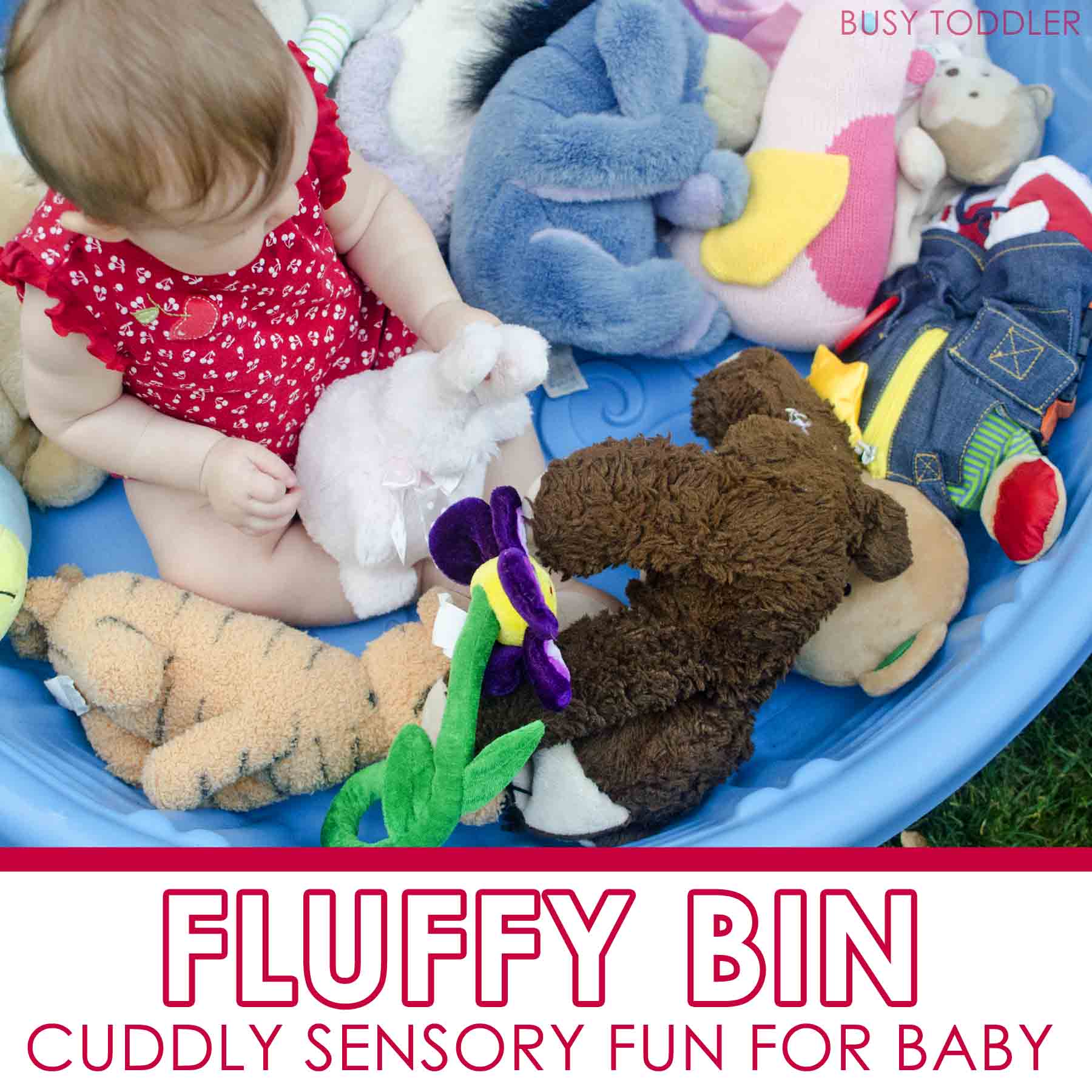 FLUFFY BIN:  Make a cuddly sensory experience for baby with this simple activity; easy baby activity