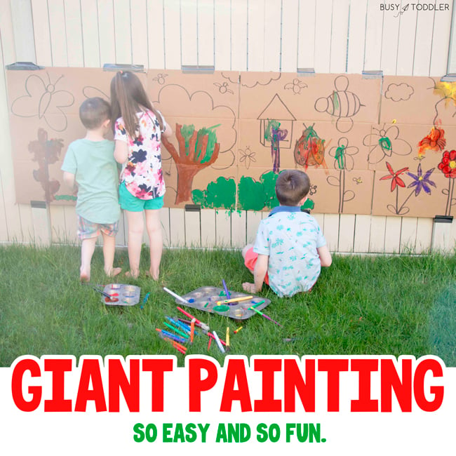 GIANT PAINTING ART PROJECT: A quick and easy art project for kids in the summer time - create a fun outdoor activity for kids of all ages with a quick art activity; a fun way to pass the time in the sumemr from Busy Toddler 