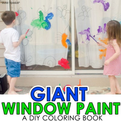 GIANT WINDOW PAINT: An awesome outdoor art activity for toddlers; kids will love this fun way to paint; a quick and easy art activity; A diy coloring page art project from Busy Toddler