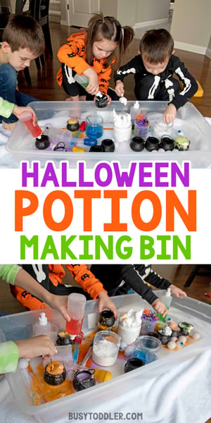 HALLOWEEN POTIONS BIN: Oh em gee, this Halloween activity for kids was EPIC. Try making a Halloween science activity for kids where they can experiment freely. This is a perfect messy science activity for all ages.