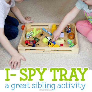 I-Spy Tray: Check out this great sibling activity! A fun take on I-Spy! A great indoor activity that's quick and easy to set up and so fun for toddlers. A perfect toddler activity!