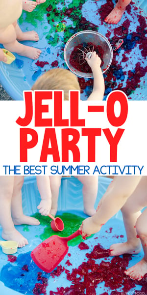JELLO PARTY: Need a fun win this summer? Try making a Jello sensory bin. It's a messy good time for kids of all ages and a great outdoor activity. Such a fun way to play with a kiddie pool from Busy Toddler