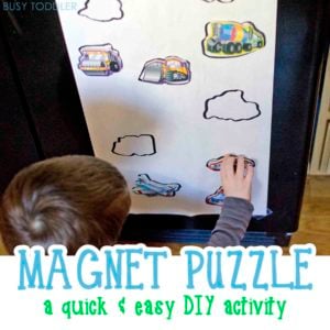 FRIDGE MAGNET PUZZLE: Check out this super fun toddler activity; an easy toddler activity; a quick and easy activity