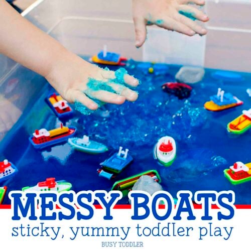 Messy Boats: a sticky, yummy toddler activity; easy sensory activity; fun summer activity for toddlers