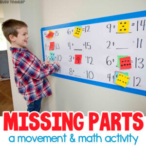 MISSING PARTS: A movement and math activity from Busy Toddler - a first grade common core math activity; an indoor math activity using post-it notes