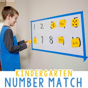 KINDERGARTEN NUMBER MATCH: Need a fun way to get your kindergartener active in math? Try this quick and easy number sense activity from Busy Toddler.