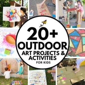 More than 20 outdoor activities for kids. Picture is a collage of 8 activities from the post.