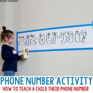 PHONE NUMBER ACTIVITY: How do you teach a child their phone number? With a phone number activity - a quick and easy activity for kids from Busy Toddler