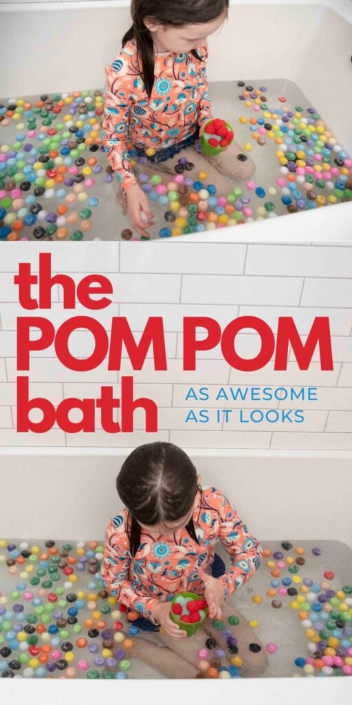 POM POM BATH ACTIVITY FOR KIDS OF ALL AGES: Yes, Pom Poms can get wet. It'll be fine! This amazing rainy day indoor bath activity is THE BEST.