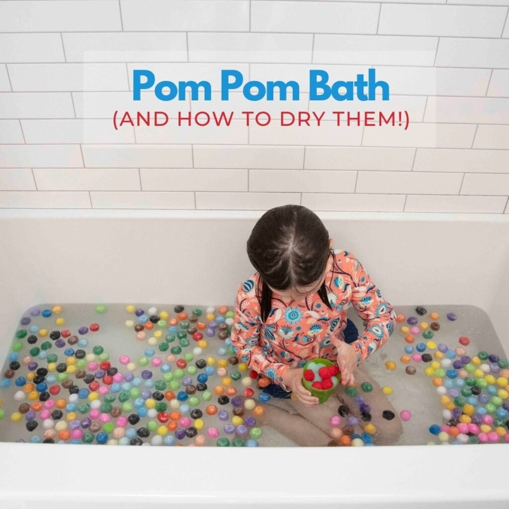 POM POM BATH ACTIVITY FOR KIDS OF ALL AGES: Yes, Pom Poms can get wet. It'll be fine! This amazing rainy day indoor bath activity is THE BEST.