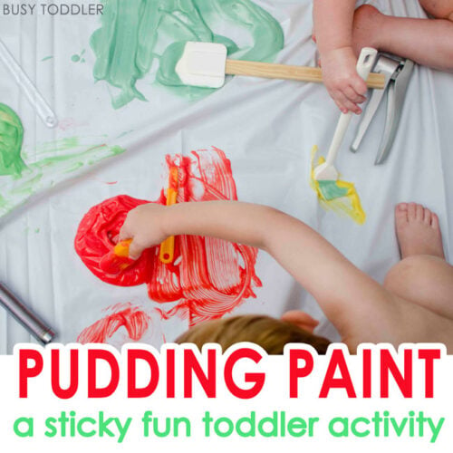 PUDDING PAINT: A sticky fun toddler activity that's perfect for summer; an easy summer activity for toddlers; sensory fun; messy art; sensory art for toddlers, a quick and easy toddler activity - Busy Toddler