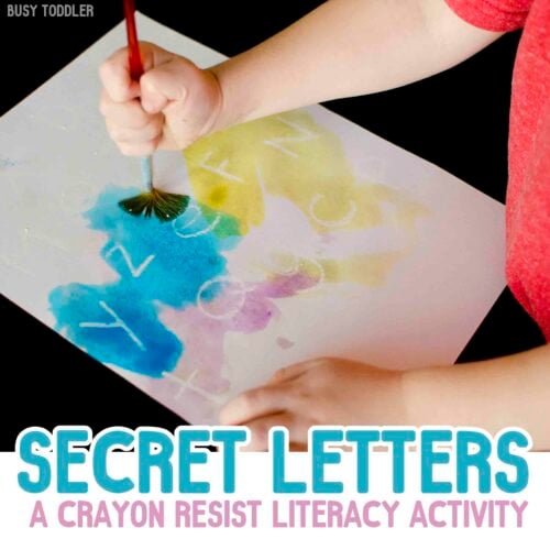 SECRET LETTERS: Build a fun, simple activity that toddlers and preschoolers will love! A literacy art activity perfect for rainy days. Enjoy this quick and easy activity!