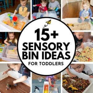 15+ Sensory Bin Ideas for Toddlers: image shows 8 sensory bins for toddlers.