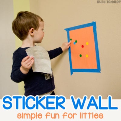TABY DOT STICKER WALL: A quick and easy dot sticker activity for tabies; young toddlers sticker wall; baby activity; toddler fine motor skill activity; quiet time activity; rainy day activity; indoor activity from Busy Toddler