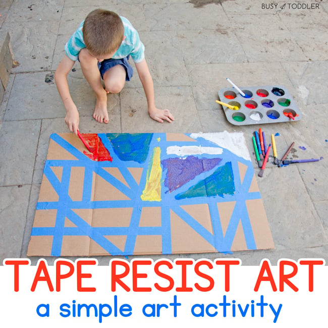 TAPE RESIST ART:  A quick and easy kids activity - kids love this fun way to paint. Make a tape resist activity for kids of any age. A fantastic kids activity from Busy Toddler