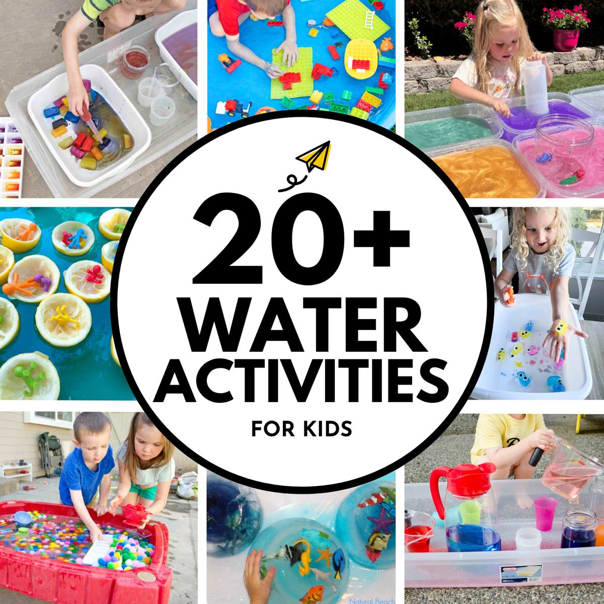 20+ Water Activities for Kids: Image shows 8 water and ice activities